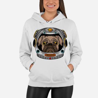 Funny Pug Dog Face Astronaut Cute Cartoon Pet Women Hoodie - Seseable
