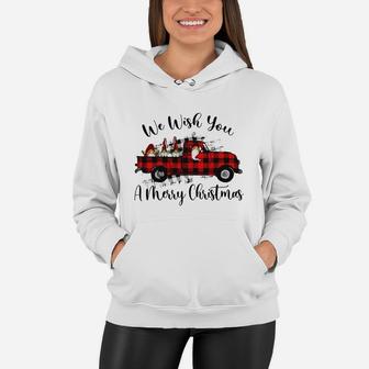 Gnomes We Wish You A Merry Christmas Red Plaid Car Women Hoodie - Seseable