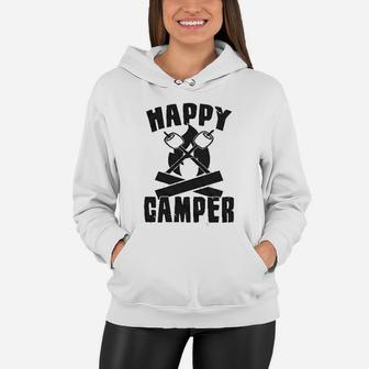 Happy Camper Funny Camping Cool Hiking Graphic Vintage Women Hoodie - Seseable