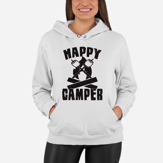 Happy Camper Funny Camping Hiking Cool Vintage Graphic Retro Women Hoodie - Seseable