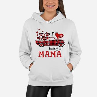 I Love Being A Mama Red Plaid Truck Heart Women Hoodie - Seseable