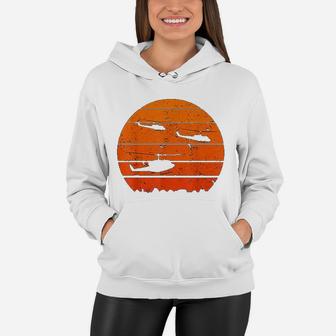 Jungle Sunrise Retro Helicopter Vintage Military Women Hoodie - Seseable