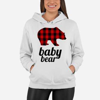 Kids Baby Bear Red Plaid Matching Mama Bear Women Hoodie - Seseable