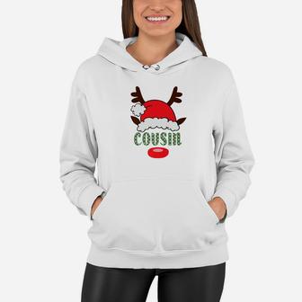 Matching Family Santa Hat With Reindeer Antlers Cousin Women Hoodie - Seseable