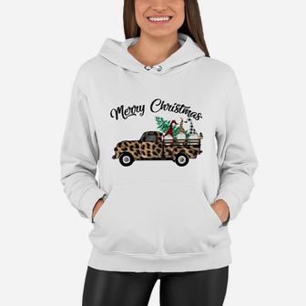 Merry Christmas Gnomes Leopard Plaid Car Funny Gift For Christmas Holiday Women Hoodie - Seseable