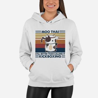 Moo Thai Kickboxing Vintage Women Hoodie - Seseable