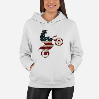 Motocross America Flag Vintage Women Hoodie - Seseable