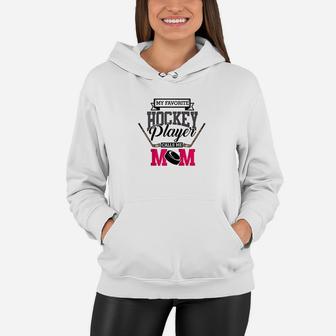 My Favorite Hockey Player Calls Me Mom Vintage Mothers Day Women Hoodie - Seseable