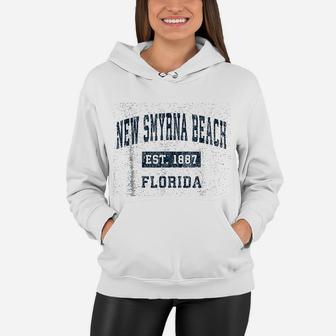 New Smyrna Beach Florida Fl Vintage Sports Design Navy Women Hoodie - Seseable