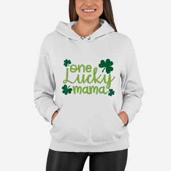 One Lucky Mama Cute St Pattys Day Four Leaf Clover Women Hoodie - Seseable