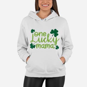 One Lucky Mama Cute St. Pattys Day Four Leaf Clover Women Hoodie - Seseable