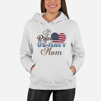 Proud Us Navy Mom Shirt - Navy Mom Patriotic Heart Women Hoodie - Seseable