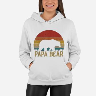 Retro Vintage Sunset Papa Bear Hiking Camping Gift Women Hoodie - Seseable