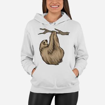 Sloth Is Sleeping Climbing Tree Funny Cartoon Animal Women Hoodie - Seseable
