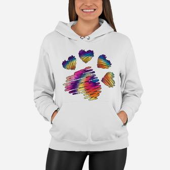 Tie Dye Heart Dog Paws Print Puppy Lover Dog Mom Women Hoodie - Seseable