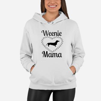 Weenie Mama Funny Dachshund Weiner Dog Gift Heart Love Paw Women Hoodie - Seseable