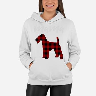 Womens Red Plaid Mama Wire Haired Fox Terrier Women Hoodie - Seseable