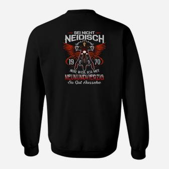 1970er Motorrad Geburtsjahr Sweatshirt, Schwarz – Sei nicht neidisch Design - Seseable