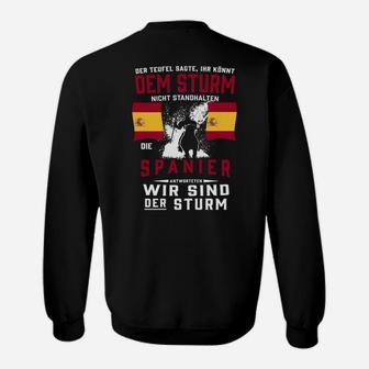 Schwarzes Sweatshirt mit Spanischem Motiv & Sturm-Slogan, Unisex Design - Seseable