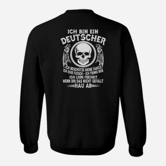 Schwarzes Sweatshirt mit Totenkopf & Patriotischem Spruch Ich bin ein Deutscher - Seseable