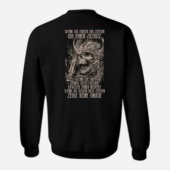Schwarzes Totenkopf Krieger Sweatshirt mit Spruch, Mutiges Krieger-Design - Seseable