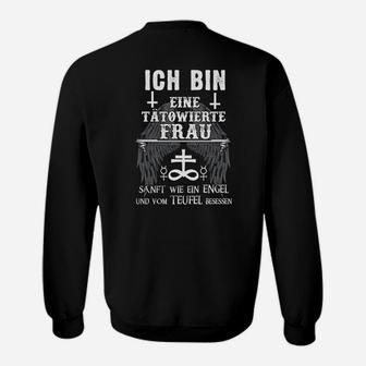 Tätowierte Frau Sweatshirt, Engel & Teufel Spruch Schwarz - Seseable