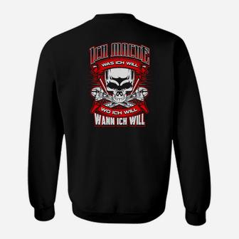 Totenkopf Schwarzes Sweatshirt: Ich mach was ich will Spruch, Freiheitsbotschaft - Seseable