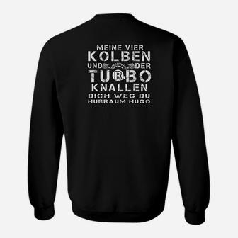 Vier Kolben & Turbo Power Herren Sweatshirt, Motorsport-Slogan Design – Schwarz - Seseable