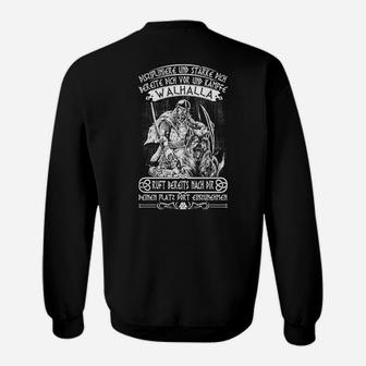 Wikinger-Sweatshirt Valhalla Motiv, Schwarzes Sweatshirt mit Spruch - Seseable