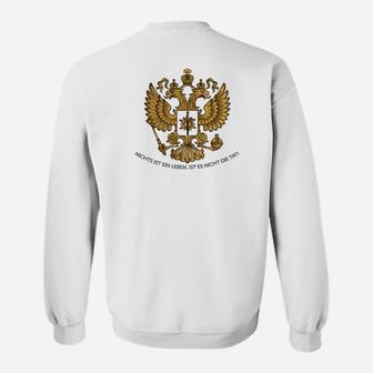 Weißes Sweatshirt mit Russischem Wappen, Spruch Montes Aurei Aufdruck - Seseable