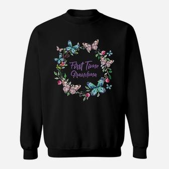 1st Time Grandma New Grandmother Cute Butterfly Water Art Sweat Shirt - Seseable