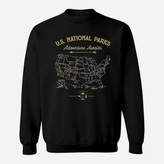 62 National Parks Map Gifts Us Park Vintage Camping Hiking Sweat Shirt - Seseable