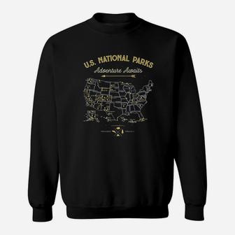 62 National Parks Map Gifts Us Park Vintage Camping Hiking Sweat Shirt - Seseable