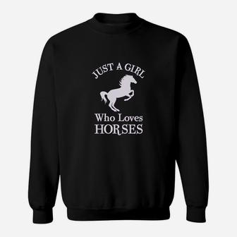 A Girl Who Loves Horses Horse Lover Gift Girls Fitted Kids Sweatshirt - Seseable