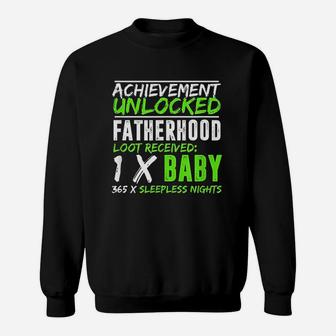 Achievement Unlocked Fatherhood First Time Dad Gamer Sweat Shirt - Seseable
