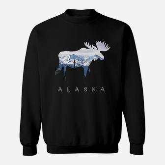 Alaska Day Moose Snowy Mountain Alaskan Tourist Or Resident Sweat Shirt - Seseable
