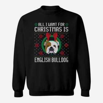 All I Want For Christmas Is English Bulldog Dog Xmas Sweat Shirt - Seseable
