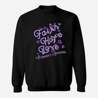 Alzheimers Awareness Purple Ribbon Products Faith Hope Love Sweat Shirt | Seseable UK