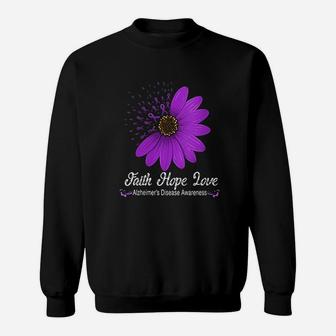 Alzheimer's Disease Awareness Faith Hope Love Purple Ribbon Sweat Shirt - Seseable
