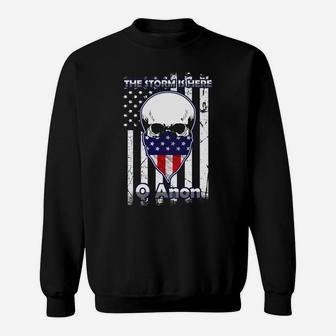 Anon T-shirt American Flag Skull The Storm Is Here Sweat Shirt - Seseable