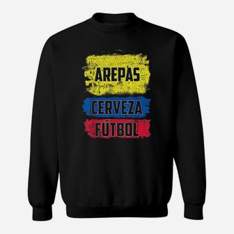 Arepas Cerveza Futbol Colombian Flag Distress Colombia Flag Sweatshirt - Seseable