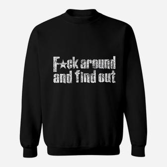 Around And Find Out Distressed Navy Blue Athletic Fit Sweat Shirt - Seseable