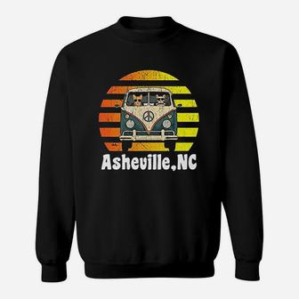 Asheville Nc Road Trip Retro Vintage Hippie Van Sweat Shirt - Seseable