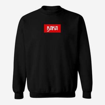 Baka Schriftzug Unisex Schwarz Sweatshirt, Rotes Rechteck Design - Seseable