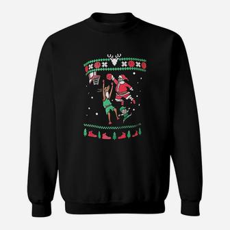 Basketball Christmas Dunking Santa Funny Ugly Christmas Sweat Shirt - Seseable