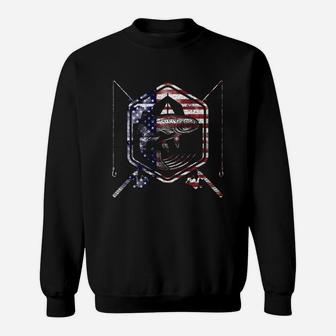 Bass Fishing Gifts For Him Fathers Day American Flag Sweat Shirt - Seseable
