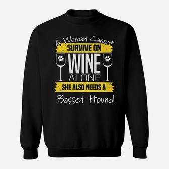 Basset Hound And Wine Funny Gift For Basset Dog Moms Sweat Shirt - Seseable