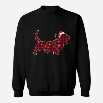 Basset Hound Dog Red Plaid Christmas Lights Xmas Sweat Shirt - Seseable