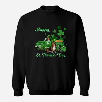 Basset Hound Riding Green Truck St Patricks Day Dog Lovers Gift Sweatshirt - Seseable