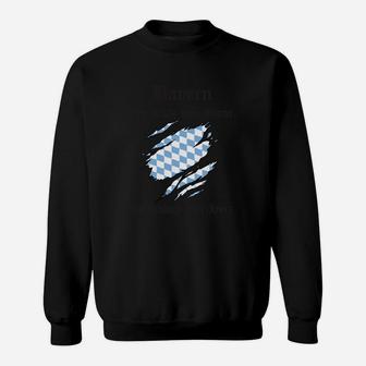 Bayrisches Stolz Sweatshirt – Schwarz mit Blau-Weißer Rautenmuster & Schriftzug - Seseable